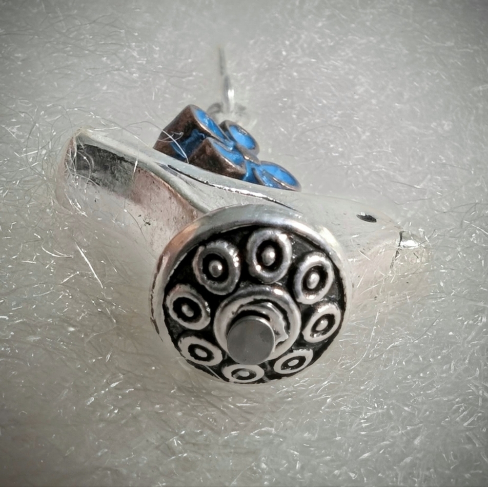 Whimsical Silver Bird Earrings with Blue Accents - Picture 3 of 3